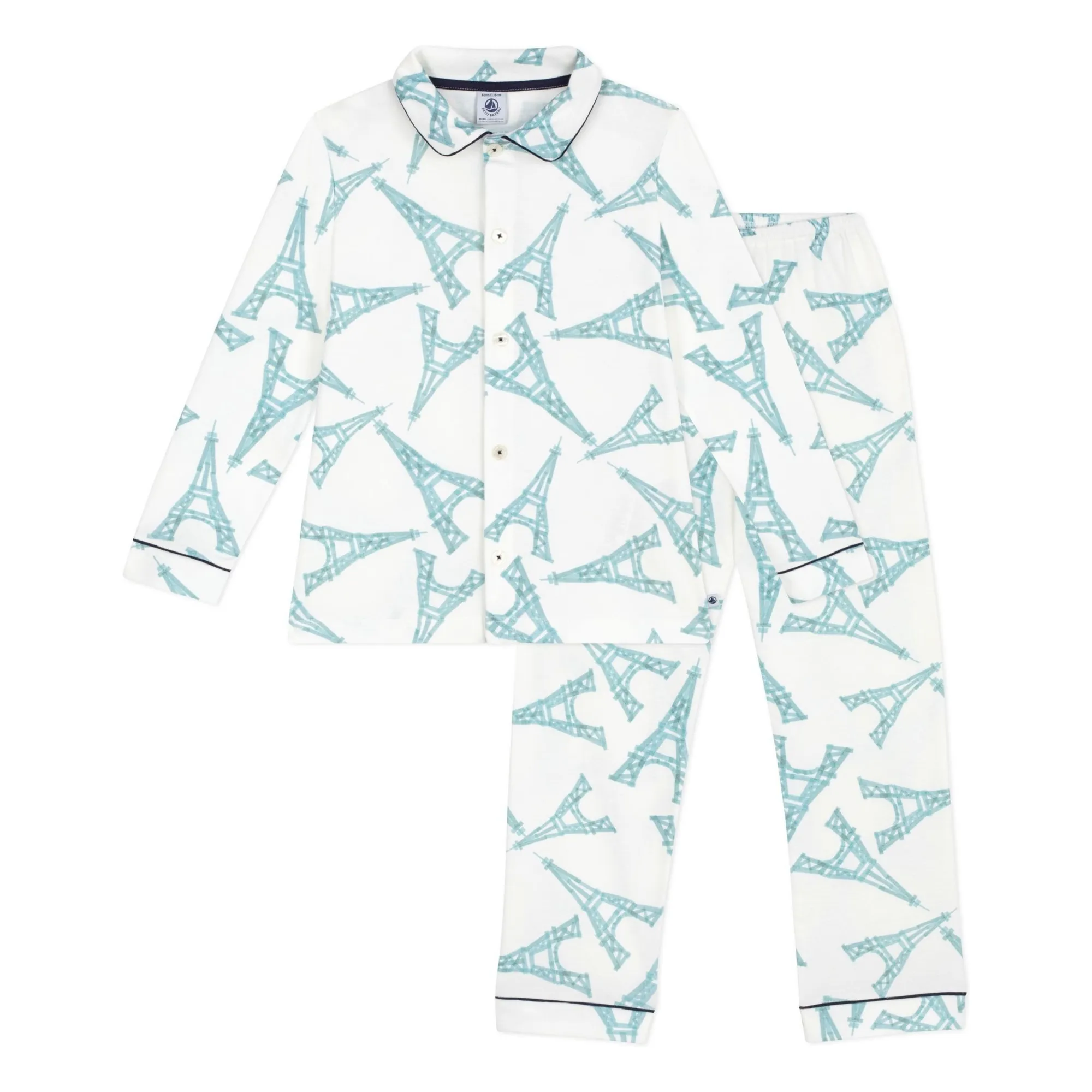 Petit Bateau Girls White Buttoned Eiffel Tower Pyjamas