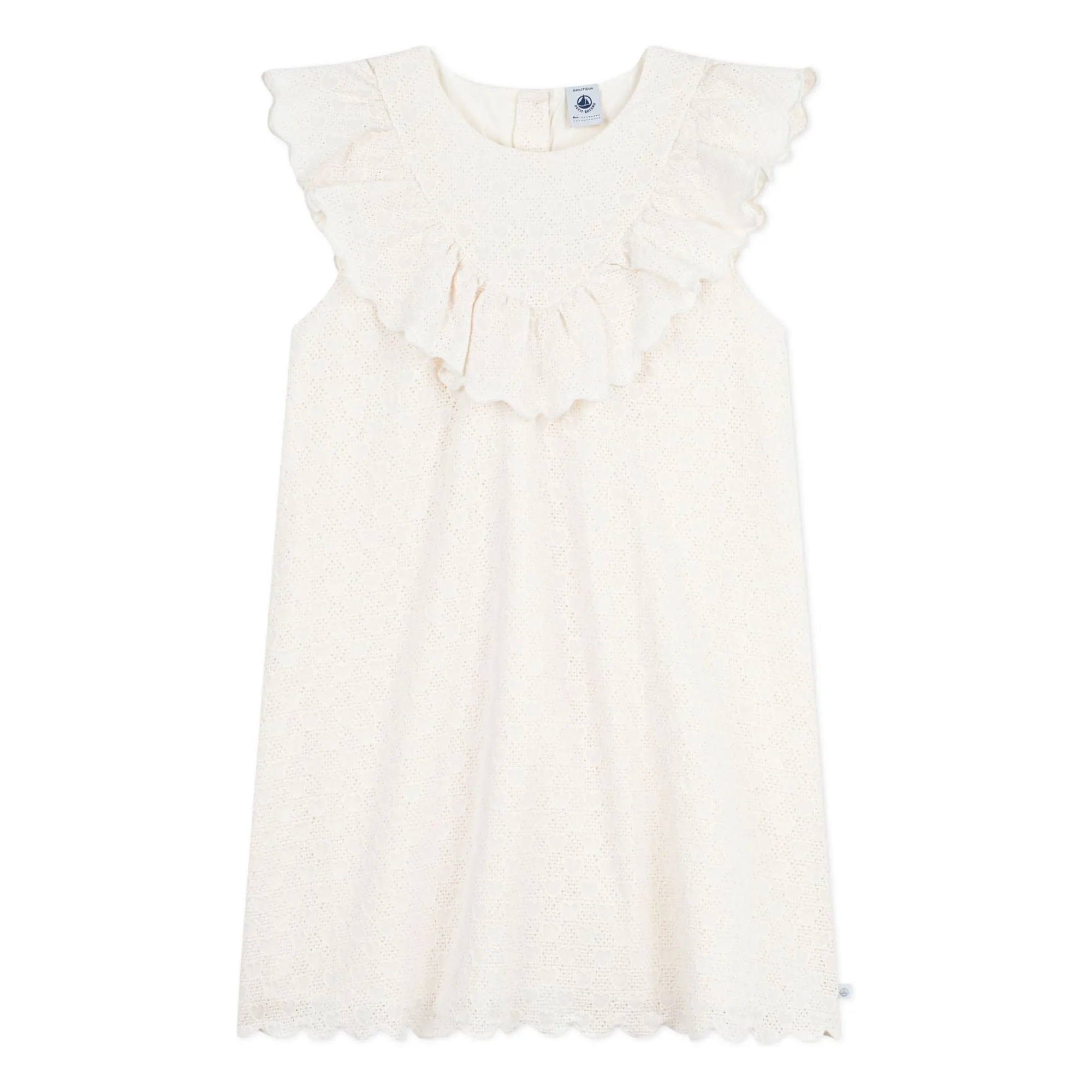 Petit Bateau Girls White Robe Broderie Anglaise Cœurs Coton Bio