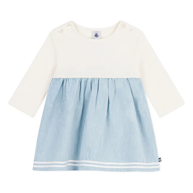 Robe Froncée Chambray | Ecru
