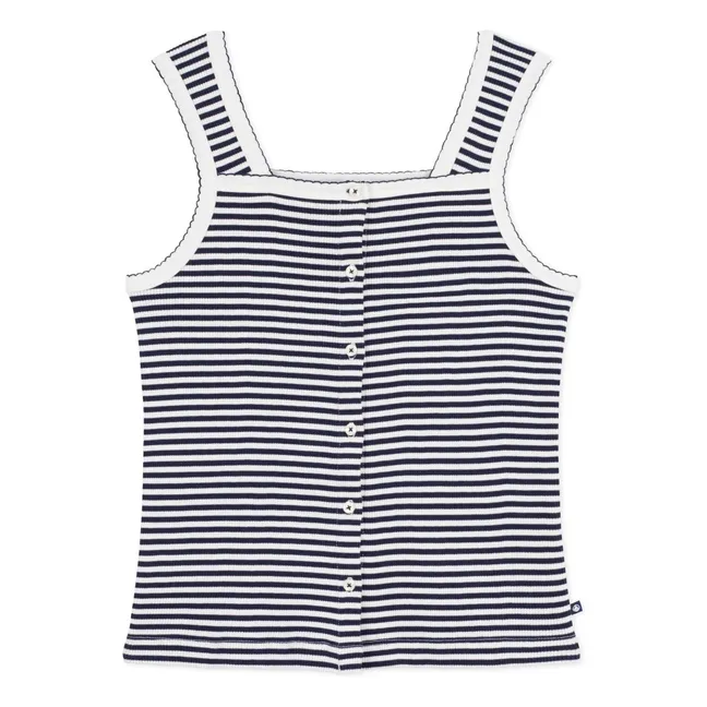 Striped Rib Tank Top | Navy blue