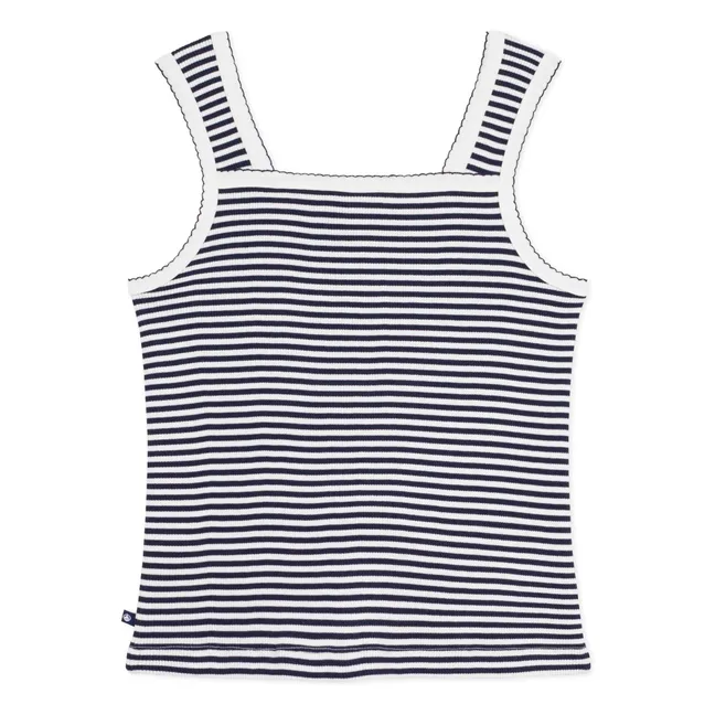 Striped Rib Tank Top | Navy blue