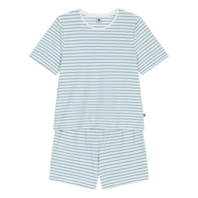 Striped Towelling Pyjama Shorts | Turquoise