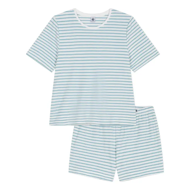 Striped Towelling Pyjama Shorts | Turquoise