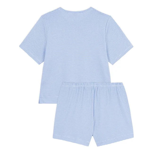 Pyjama Short Rayé Coton Bio | Bleu