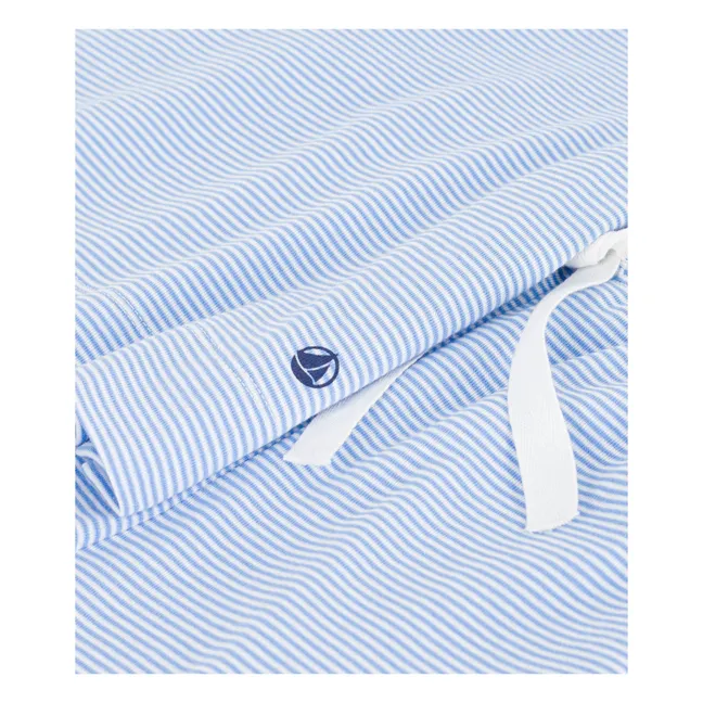 Pantalón corto de pijama a rayas de algodón ecológico | Azul