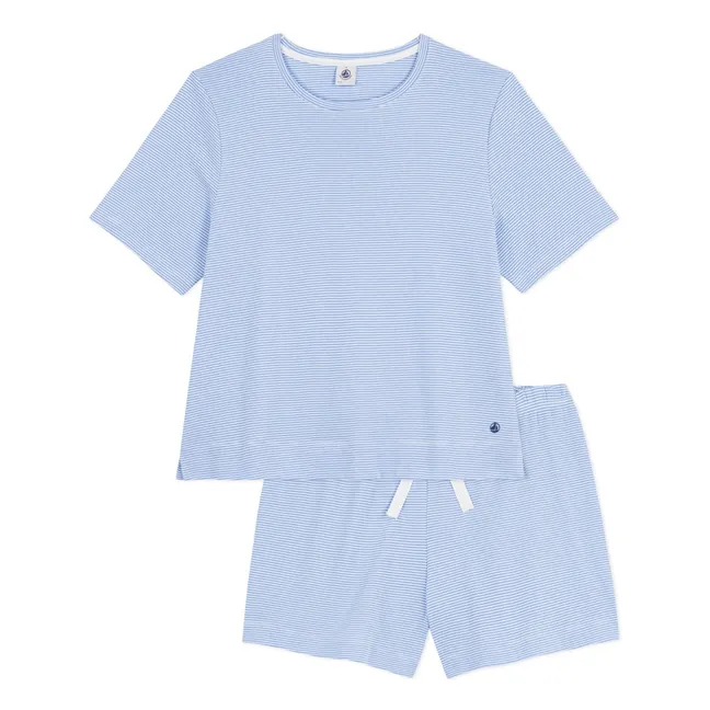 Organic cotton striped pyjama shorts | Blue