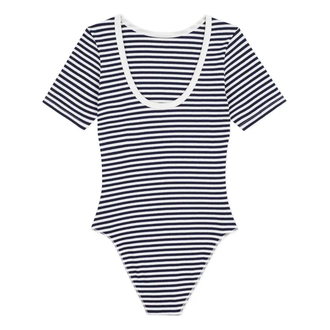 Body Côtelé Rayé Coton Bio | Bleu marine