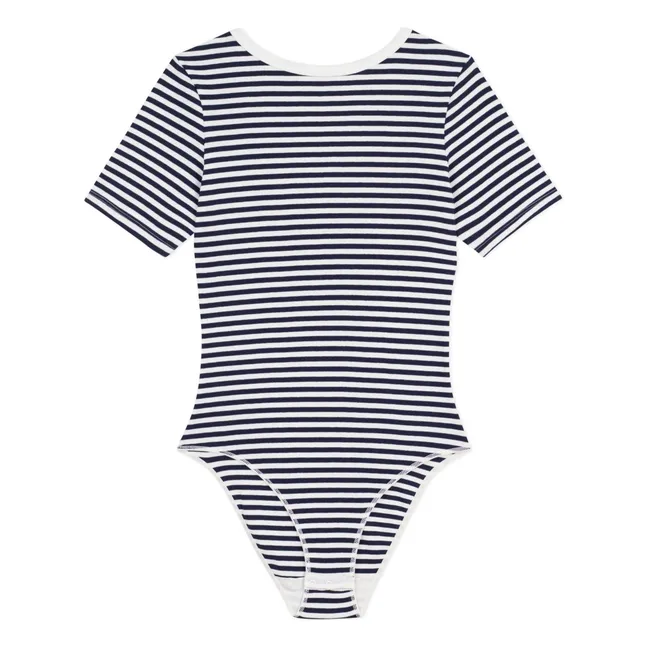 Body Côtelé Rayé Coton Bio | Bleu marine