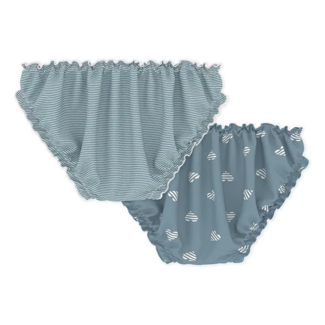 Set of 2 Striped Frilly Cotton Cio Briefs | Grey blue