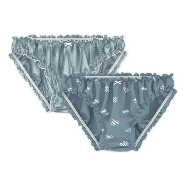 Lot 2 Culottes Froufrou Rayées Coton Cio | Bleu gris