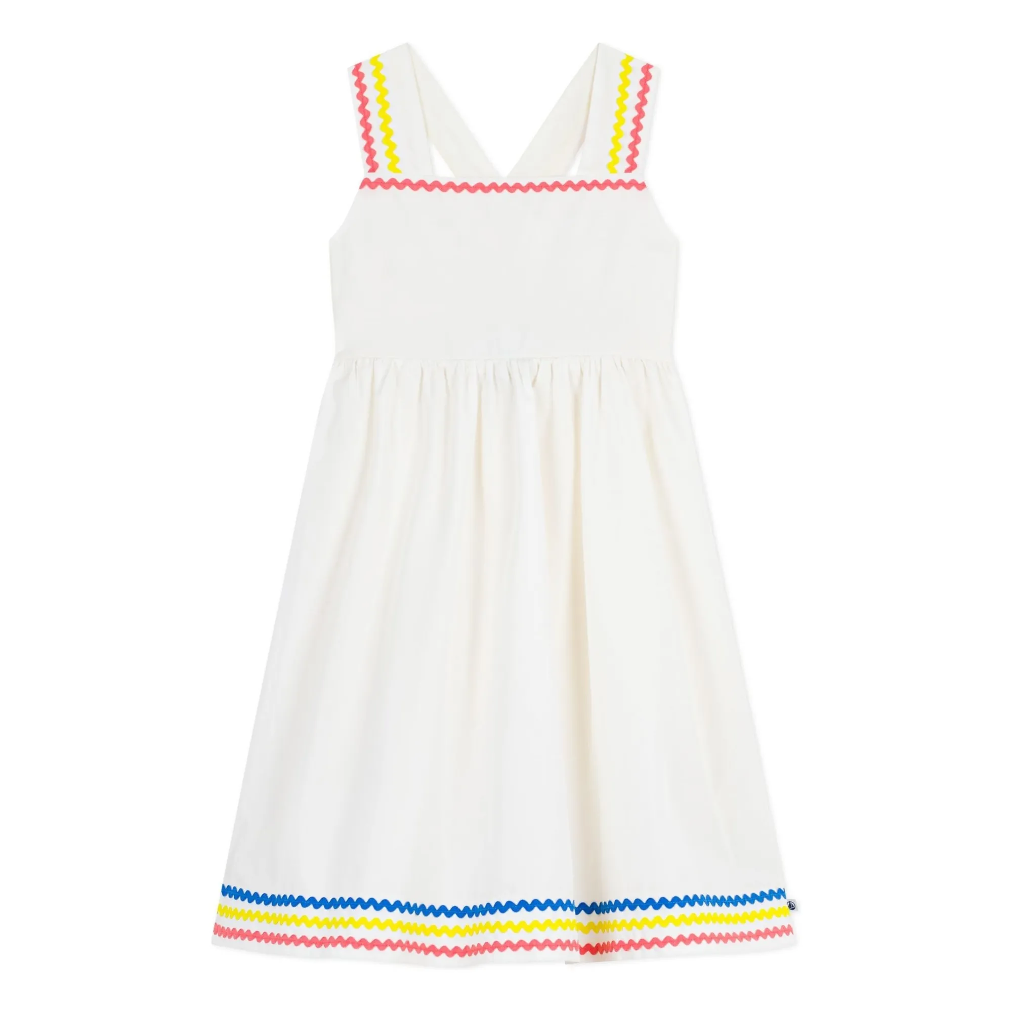Petit Bateau Girls White Organic Cotton Poplin Strapless Dress
