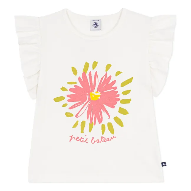 T-shirt Volants Fleur Coton Bio | Blanc