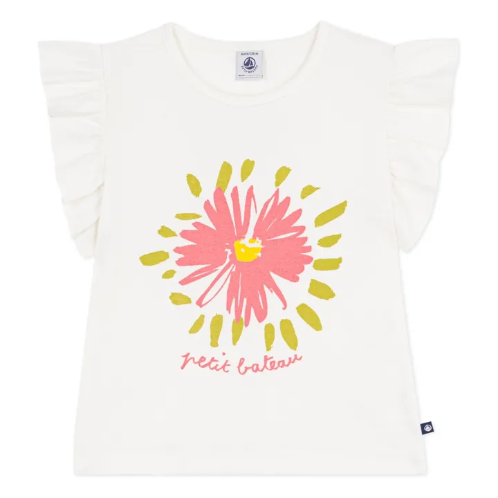Organic cotton flower ruffle T-shirt | White- Product image n°0