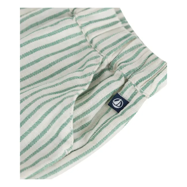 Pantalones cortos de lino a rayas | Verde