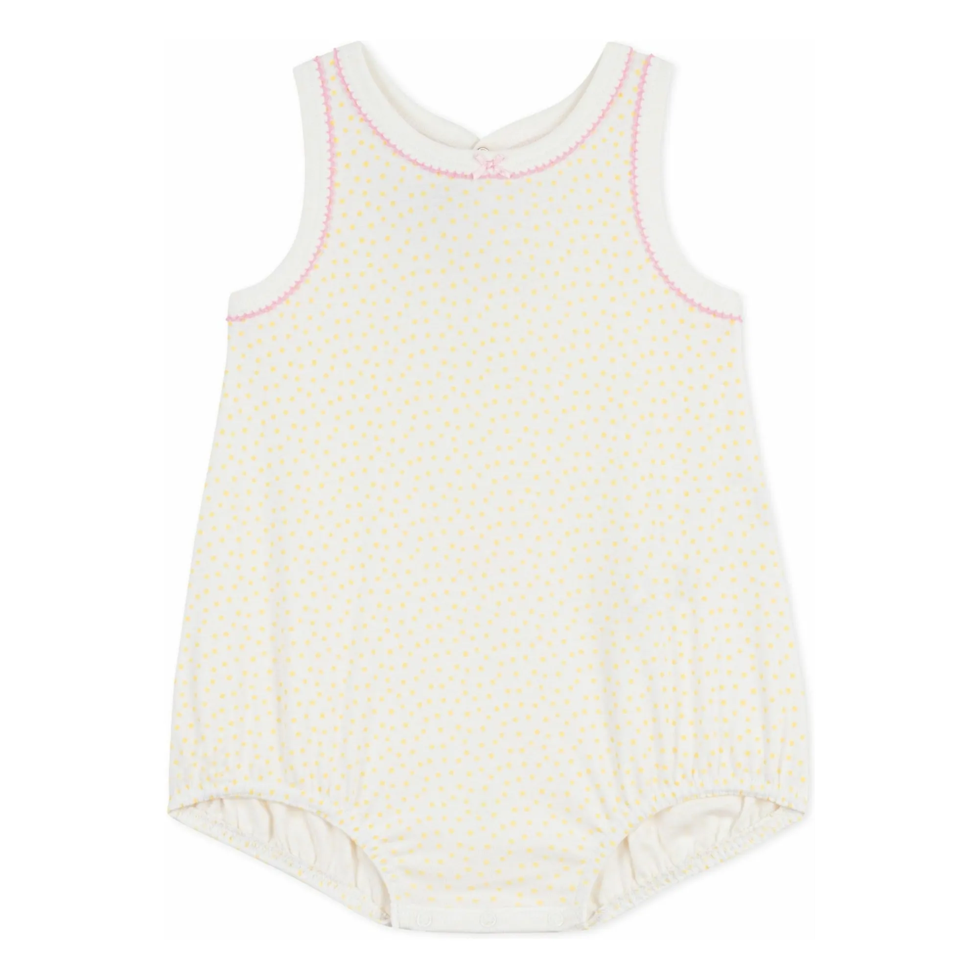 Petit Bateau Girls White Pyjama Combishort With Dots