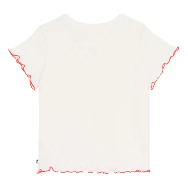 T-shirt Volants Cœurs Ajourés | Ecru