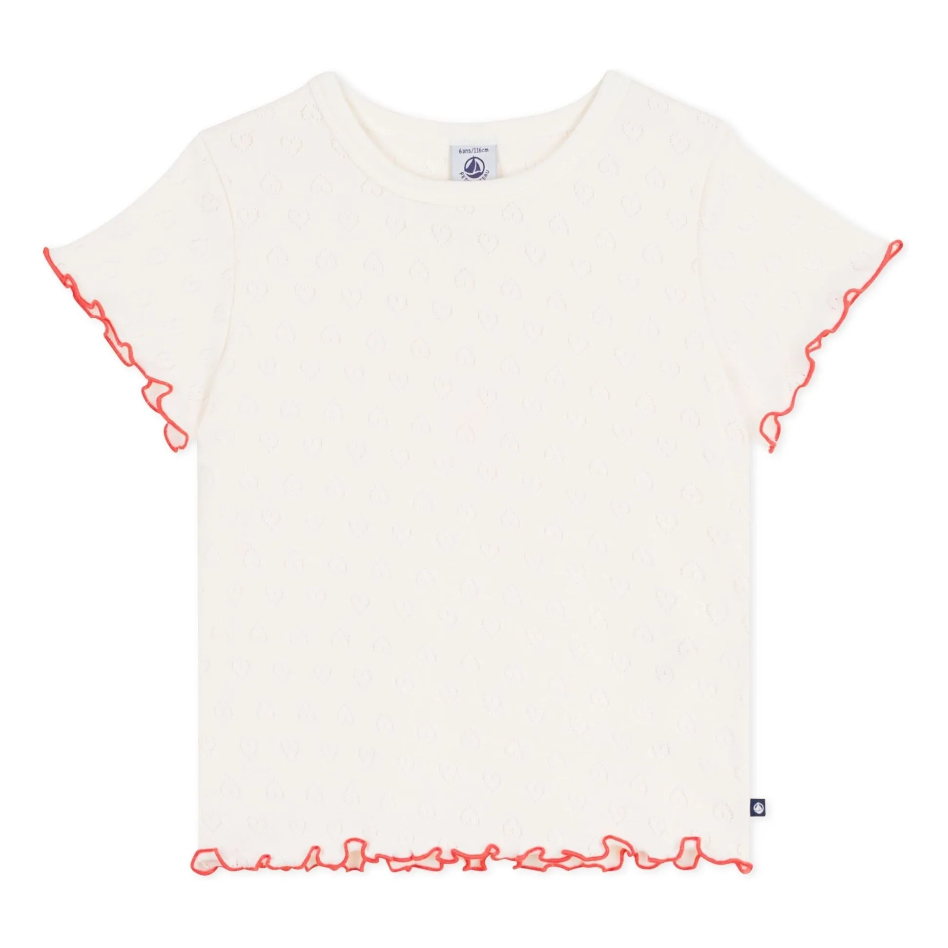 T-shirt Volants Cœurs Ajourés | Ecru- Image produit n°0