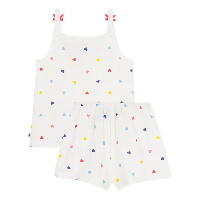 Pijama Corto Camiseta de Tirantes Corazones | Blanco