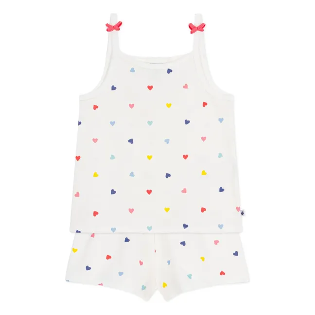 Pijama Corto Camiseta de Tirantes Corazones | Blanco