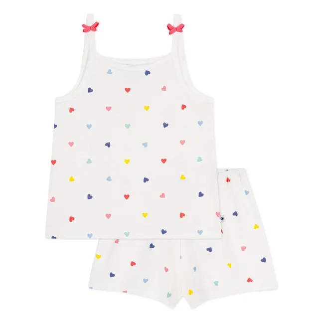 Pijama Corto Camiseta de Tirantes Corazones | Blanco