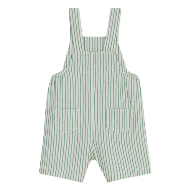 Striped Linen Short Dungarees | Green