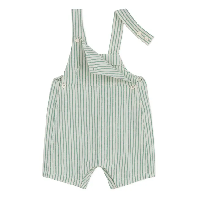 Striped Linen Short Dungarees | Green