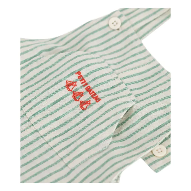 Striped Linen Short Dungarees | Green