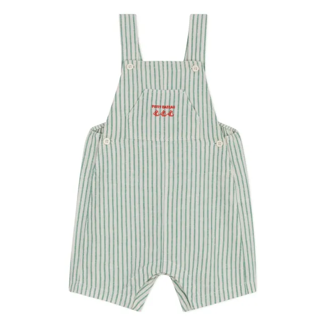 Striped Linen Short Dungarees | Green