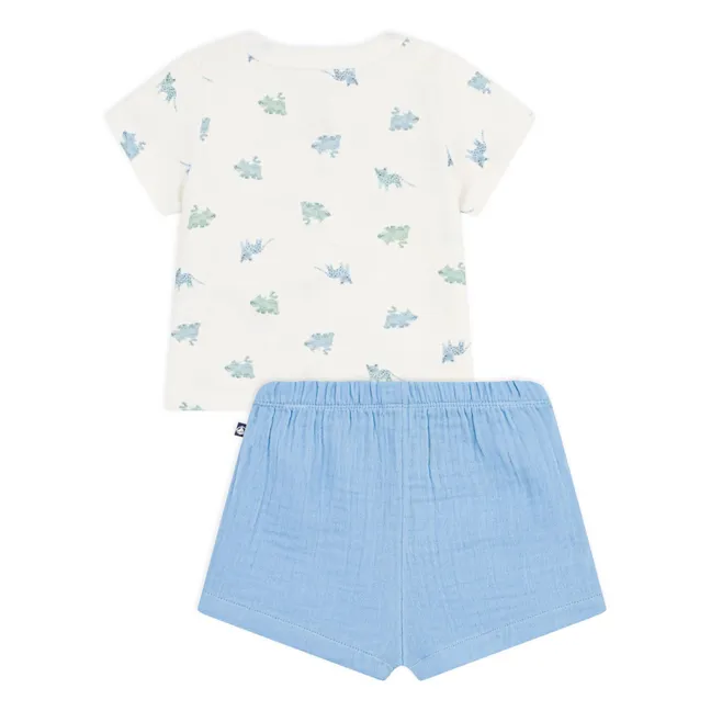 Organic Cotton Gauze Animal Shirt and Shorts Set | Blue