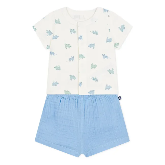 Organic Cotton Gauze Animal Shirt and Shorts Set | Blue