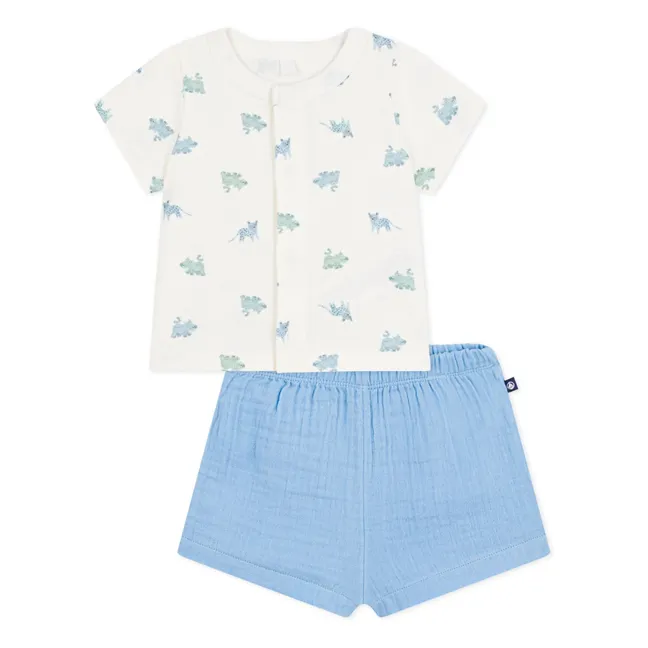 Organic Cotton Gauze Animal Shirt and Shorts Set | Blue