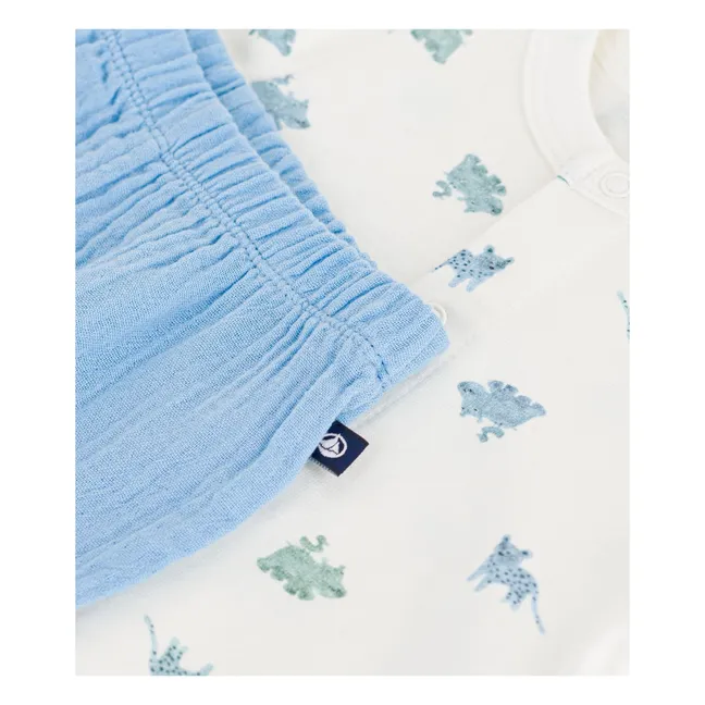 Organic Cotton Gauze Animal Shirt and Shorts Set | Blue