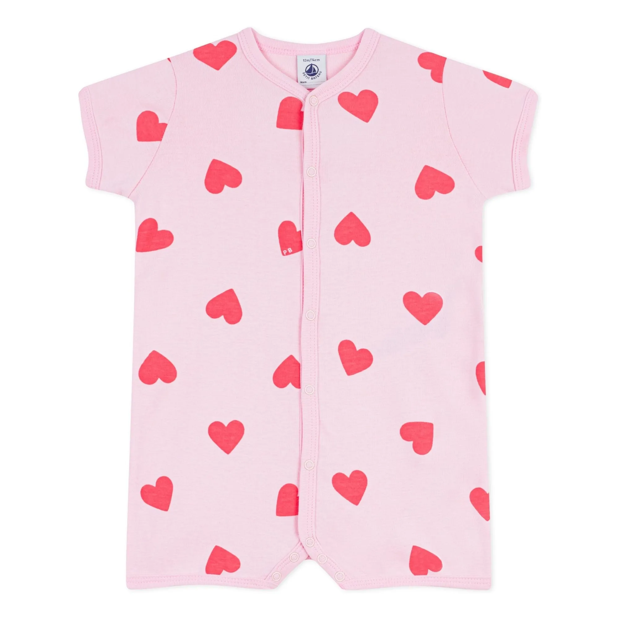 Petit Bateau Girls Pink Pyjama Combishort Hearts
