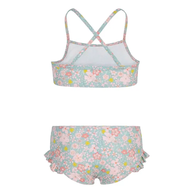 Maillot de Bain 2 Pièces Volants Fleuri | Bleu gris