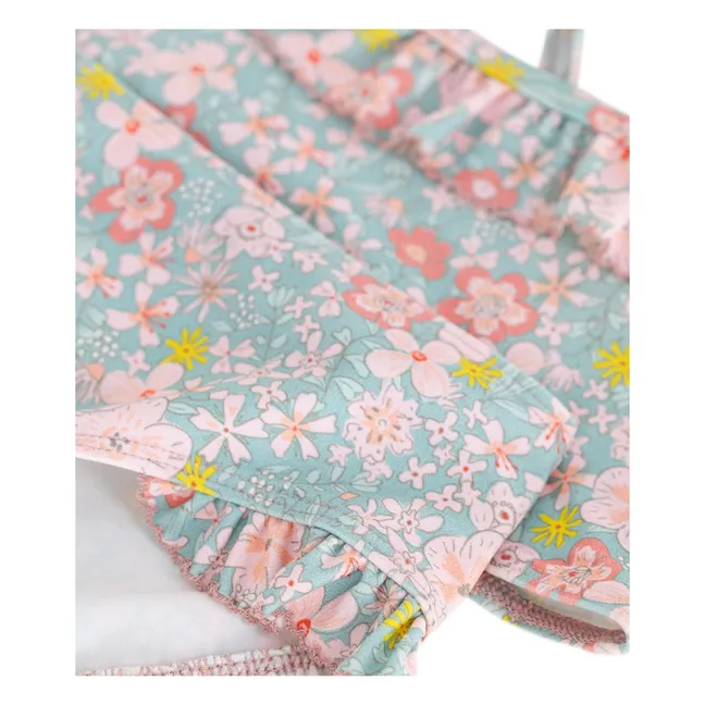 2 Piece Swimsuit Floral Ruffles | Grey blue