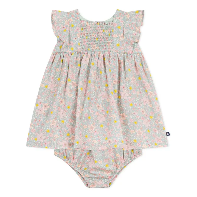 Ensemble Robe et Bloomer Fleuri Coton Bio | Bleu gris