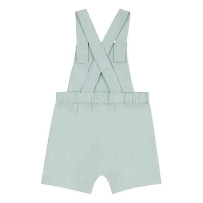Plain Linen Short Dungarees | Sage