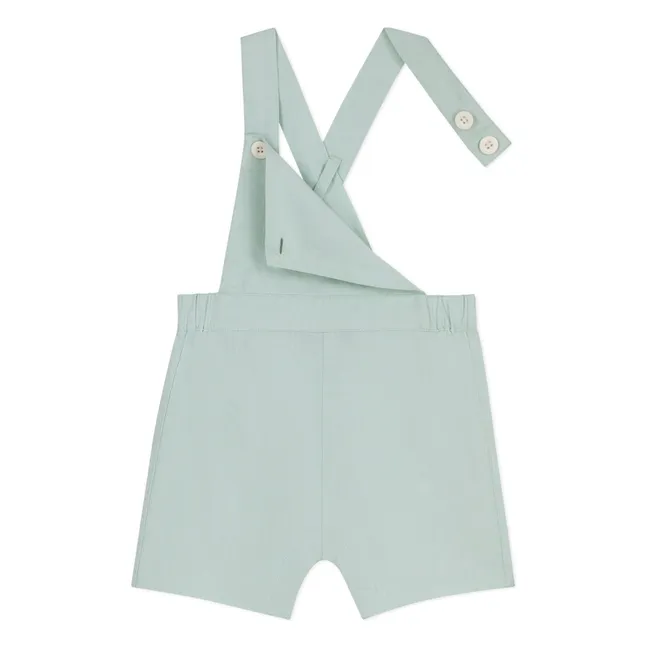 Plain Linen Short Dungarees | Sage