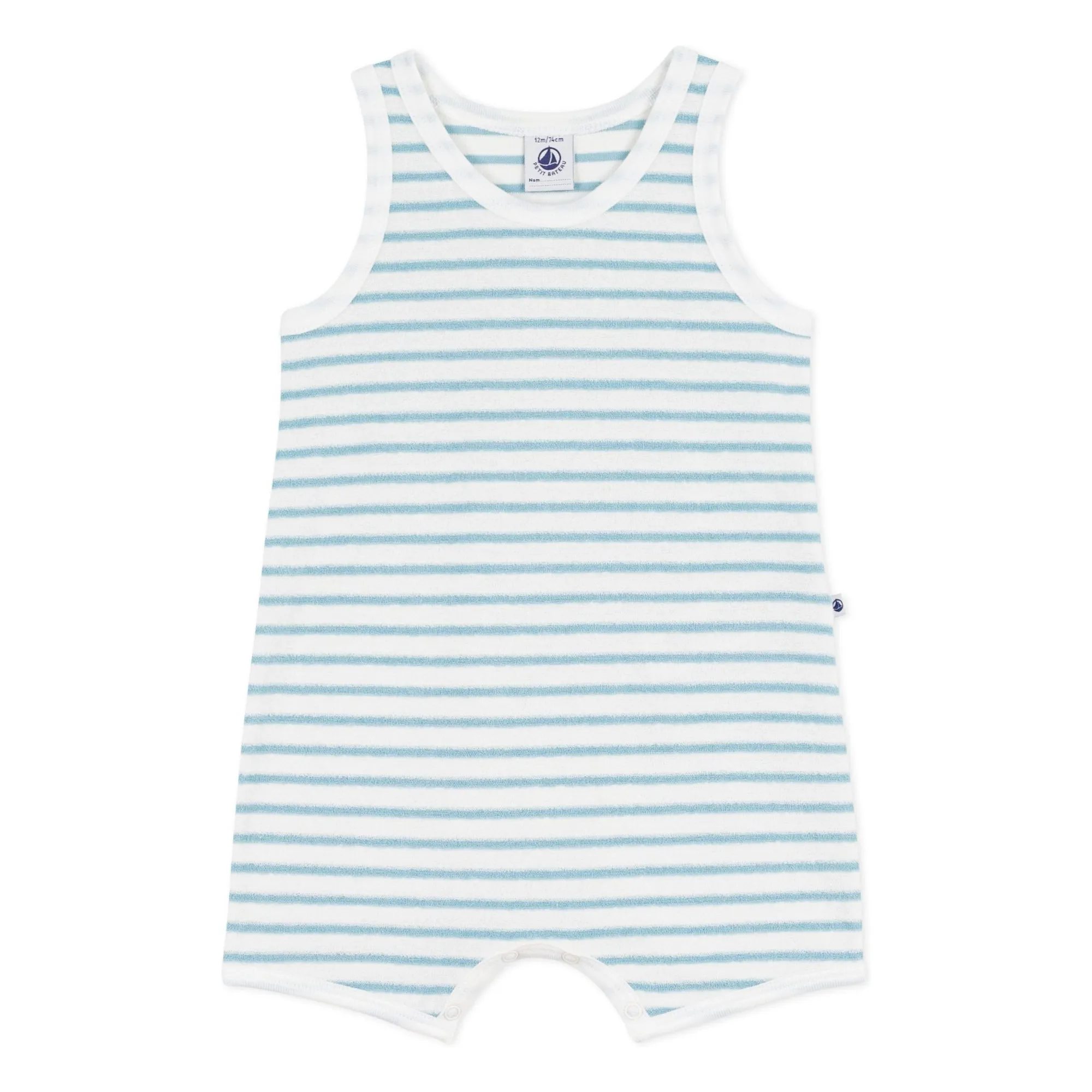Petit Bateau Boys Blue Striped Terry Playsuit