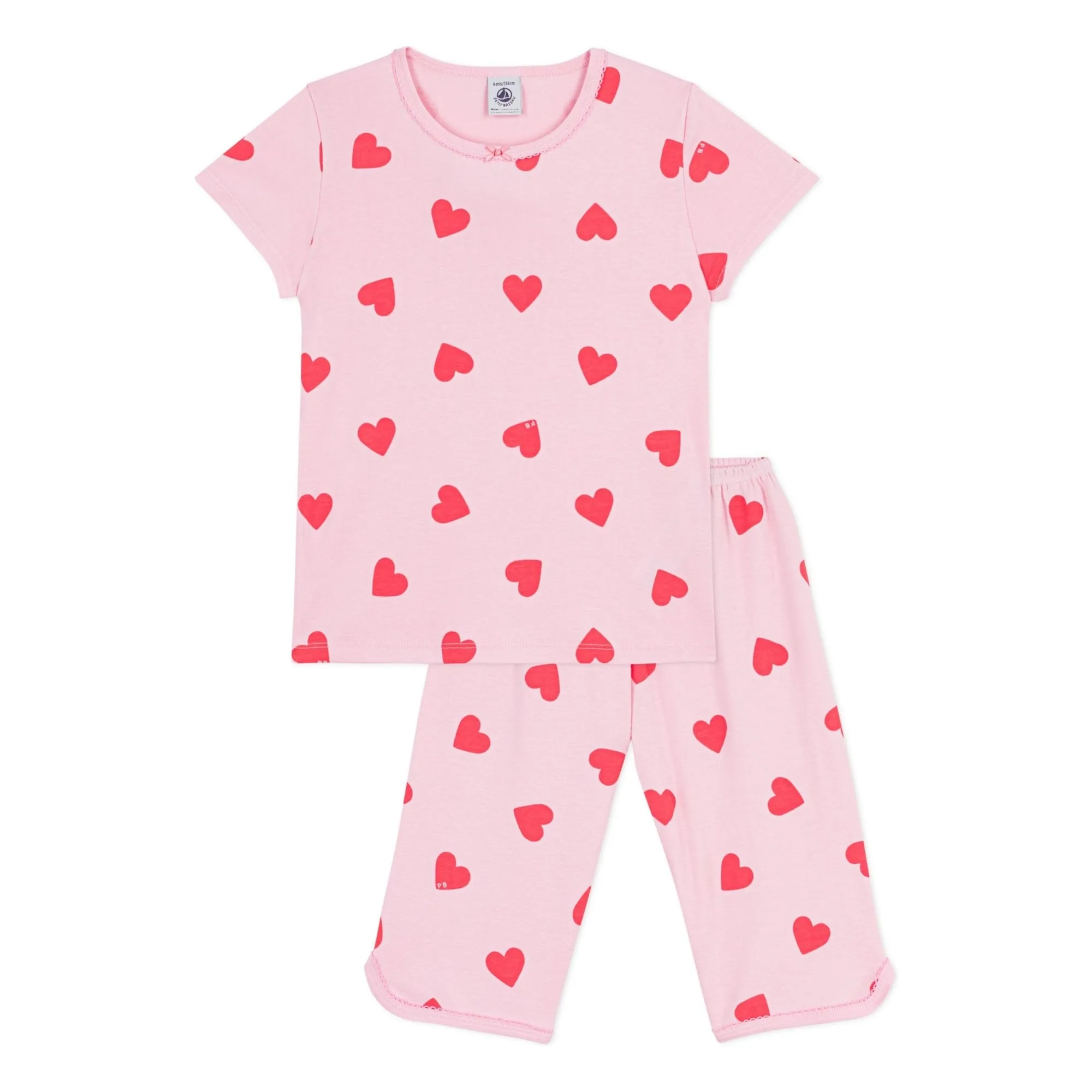 Petit Bateau Girls Pink Capri Pyjamas Hearts