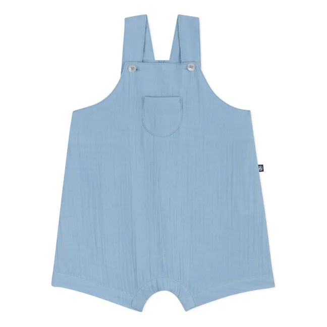 Organic Cotton Gauze Short Dungarees | Blue