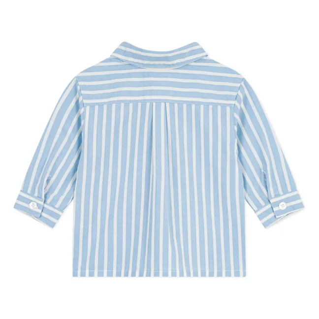 Camisa a rayas con logotipo de popelina de algodón orgánico | Azul