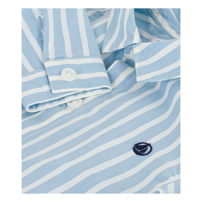 Chemise Rayée Logo Popeline Coton Bio | Bleu