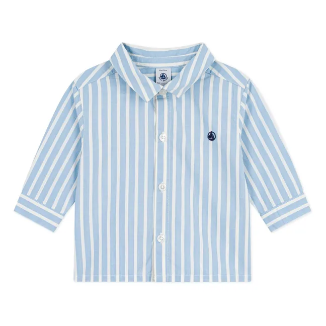 Chemise Rayée Logo Popeline Coton Bio | Bleu