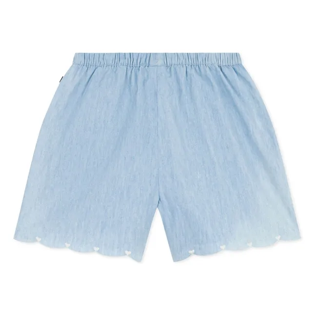 Pantalones cortos de algodón orgánico Chambray Hearts | Azul Claro