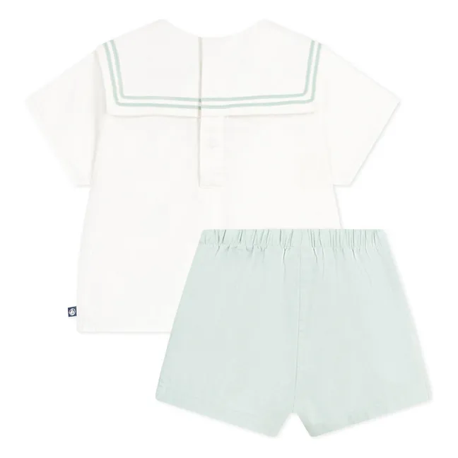 Conjunto de top con cuello marinero y pantalón corto de lino | Salvia