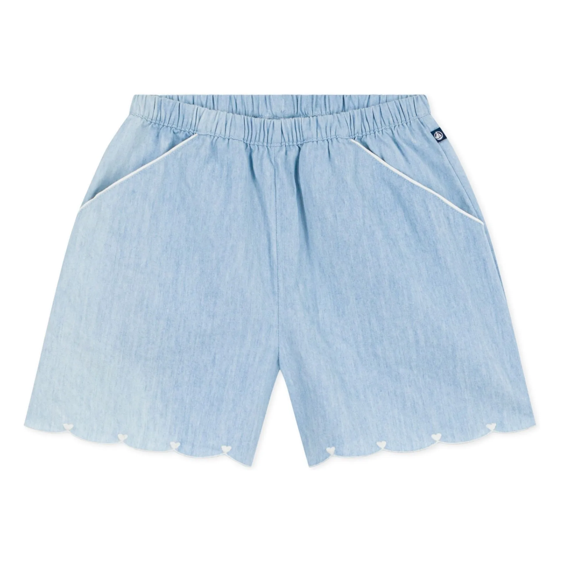 Petit Bateau Girls Light Blue Organic Cotton Chambray Hearts Shorts