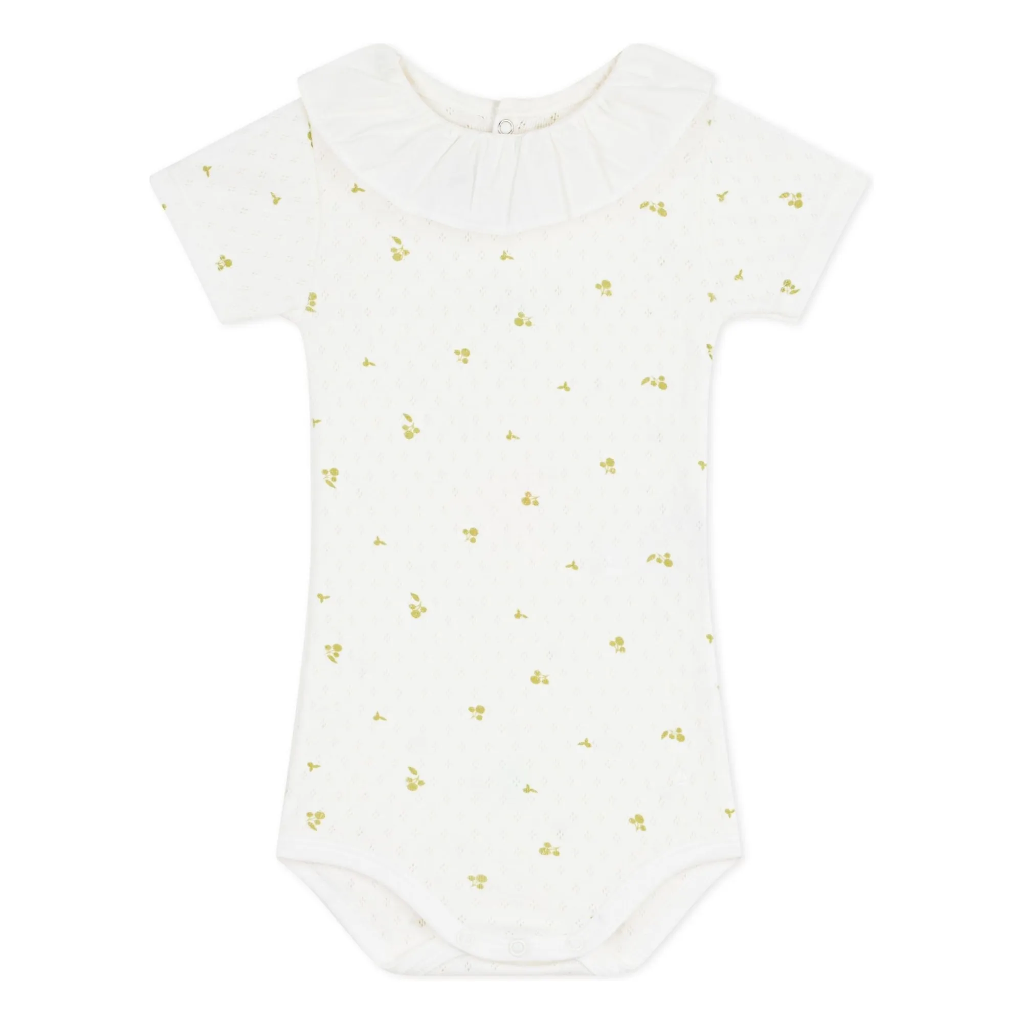 Petit Bateau Girls Ecru Organic Cotton Flower Collar Bodysuit