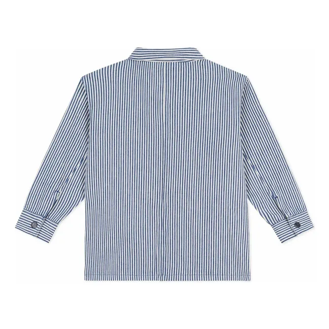 Striped Organic Cotton Worker Jacket | Blue