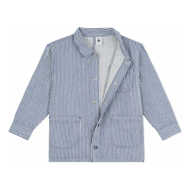 Striped Organic Cotton Worker Jacket | Blue